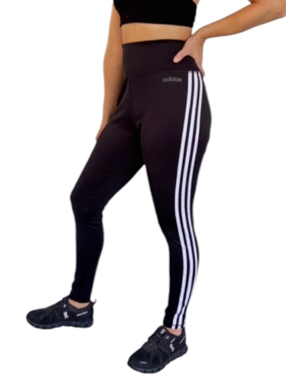 Adidas Aeroready black white stripe high rise full length workout leggings large